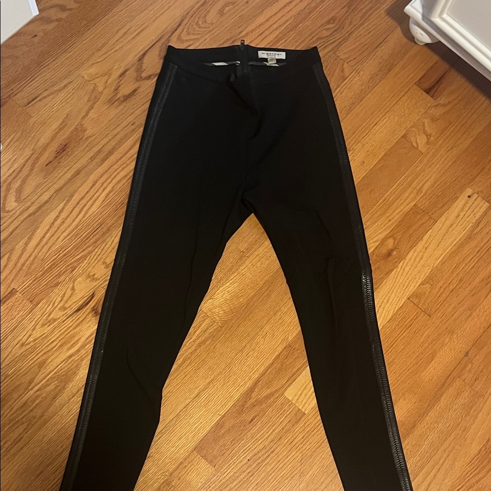 vintage burberry black straight pants with lamb leather accents down the side